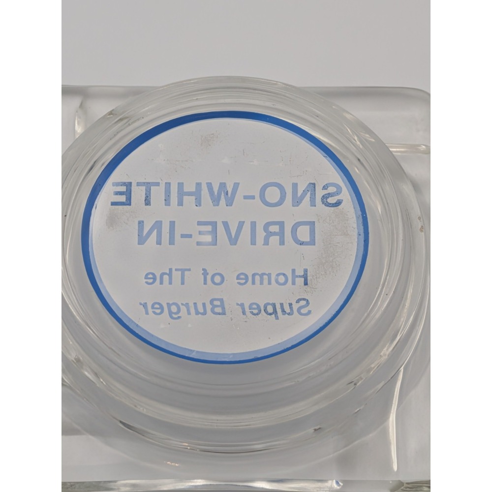 Very Rare Sno-White Drive-In Blue & White Glass Ashtray, Mid-century - Picture 4 of 14